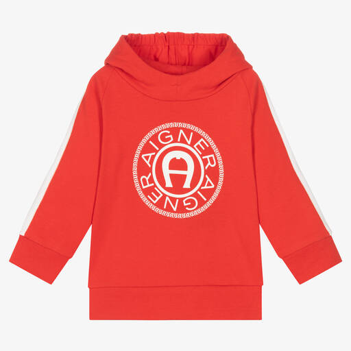 AIGNER-Boys Red Cotton Logo Hoodie | Childrensalon Outlet