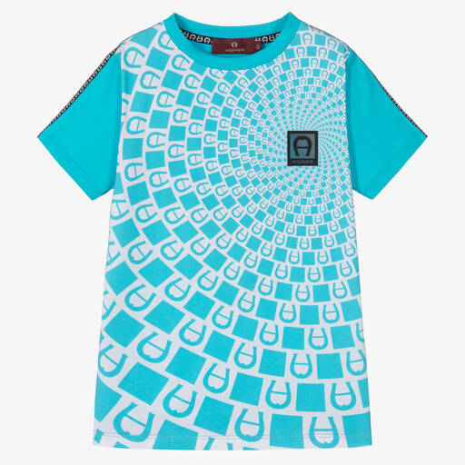 AIGNER-Boys Turquoise Blue Cotton Logo T-Shirt | Childrensalon Outlet