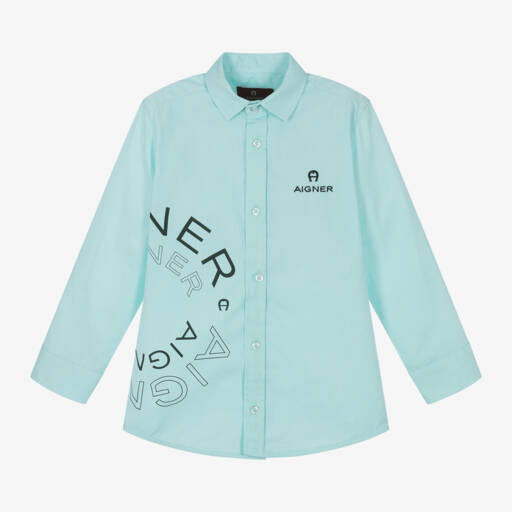 AIGNER-قميص بوبلين تركواز بشعار للأولاد | Childrensalon Outlet