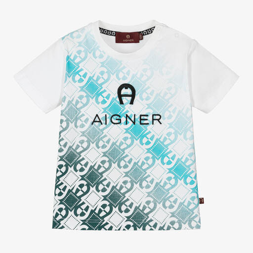 AIGNER-تيشيرت أطفال ولادي قطن لون أبيض وأزرق | Childrensalon Outlet