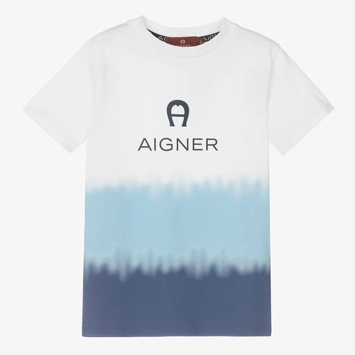 AIGNER-Boys White & Blue Logo T-Shirt | Childrensalon Outlet