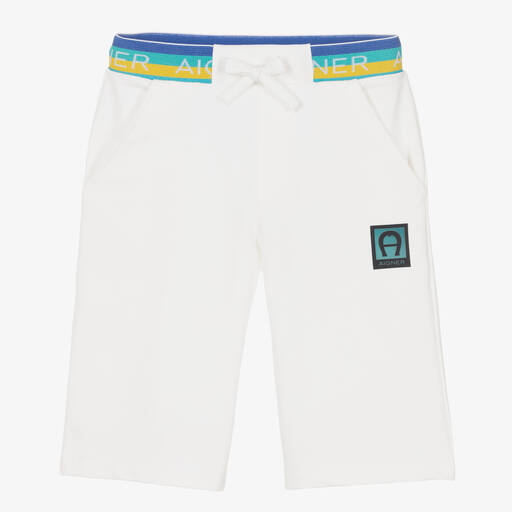 AIGNER-Boys White Cotton Logo Shorts | Childrensalon Outlet