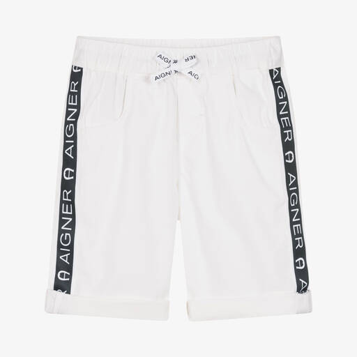 AIGNER-Boys White Cotton Logo Shorts | Childrensalon Outlet
