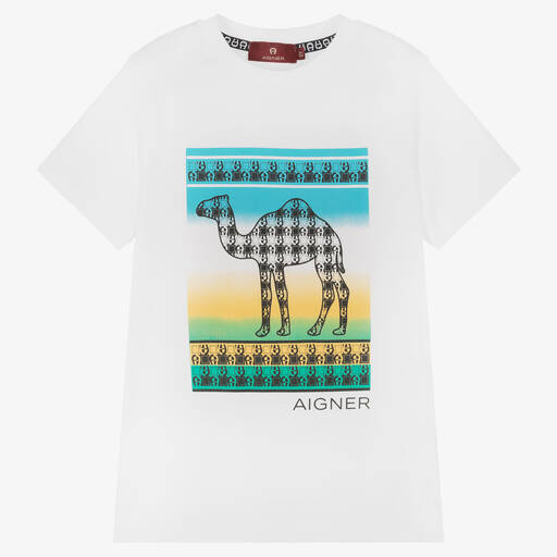 AIGNER-Boys White Cotton Logo T-Shirt | Childrensalon Outlet