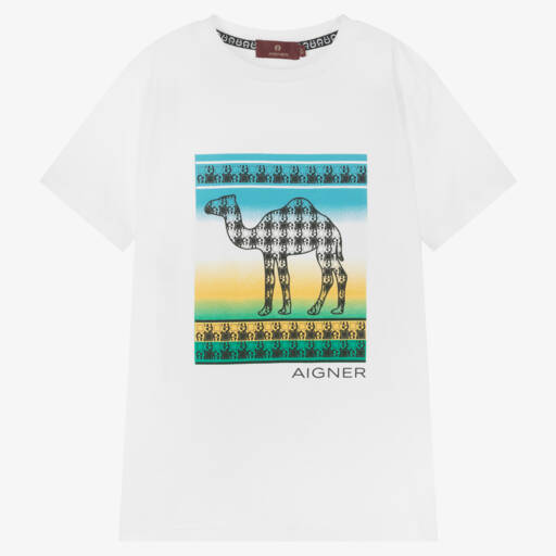AIGNER-Boys White Cotton Logo T-Shirt | Childrensalon Outlet