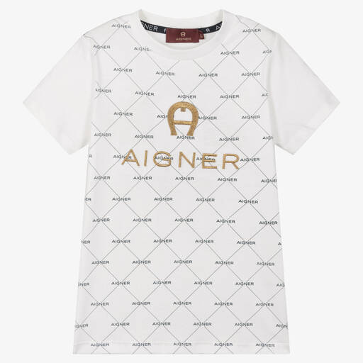 AIGNER-Boys White Cotton Logo T-Shirt | Childrensalon Outlet