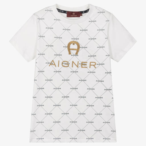 AIGNER-Boys White Cotton Logo T-Shirt | Childrensalon Outlet
