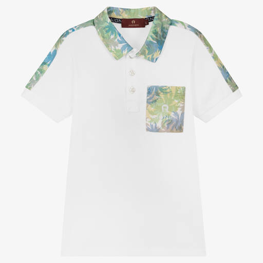 AIGNER-Boys White Cotton Polo Shirt | Childrensalon Outlet