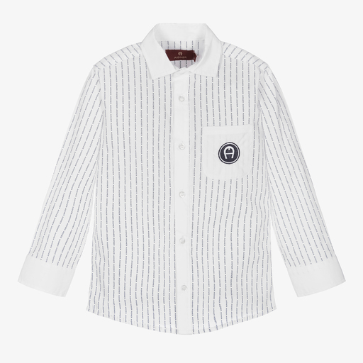 AIGNER-Boys White Cotton Shirt | Childrensalon Outlet