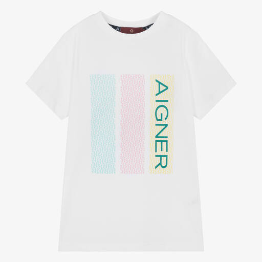 AIGNER-Boys White Cotton T-Shirt | Childrensalon Outlet