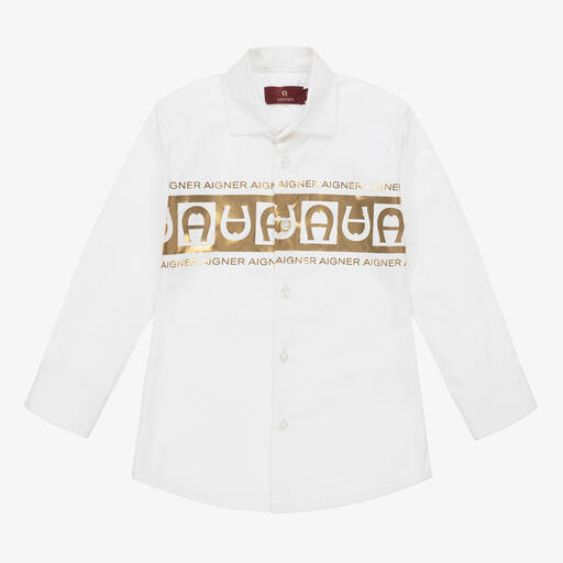 AIGNER-Boys White & Gold Cotton Shirt | Childrensalon Outlet