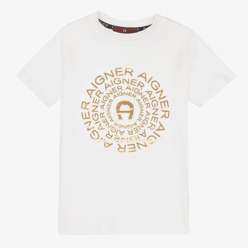 AIGNER-Boys White & Gold Logo T-Shirt | Childrensalon Outlet