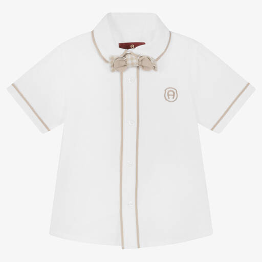 AIGNER-Boys White Linen & Cotton Shirt | Childrensalon Outlet