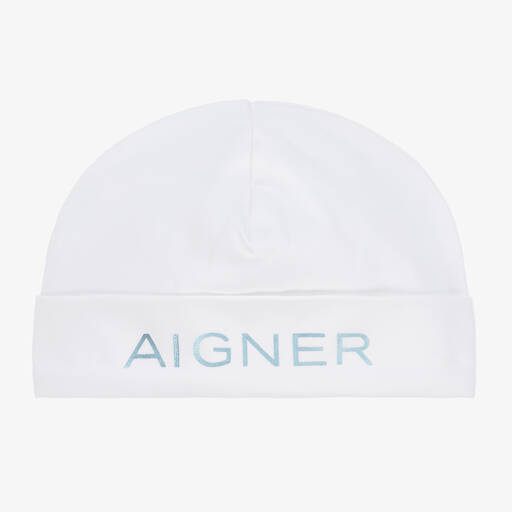 AIGNER-Boys White Pima Cotton Baby Hat | Childrensalon Outlet