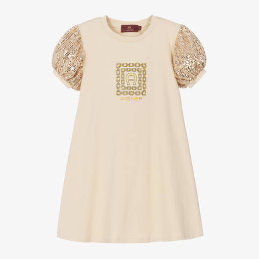 AIGNER-Бежево-золотистое платье с пайетками | Childrensalon Outlet