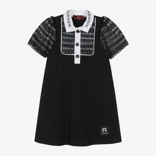 AIGNER-Girls Black Cotton & Lace Dress | Childrensalon Outlet