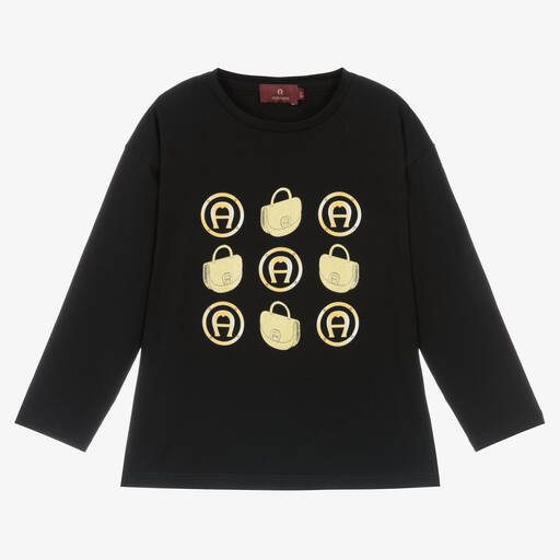 AIGNER-Girls Black Cotton Top | Childrensalon Outlet