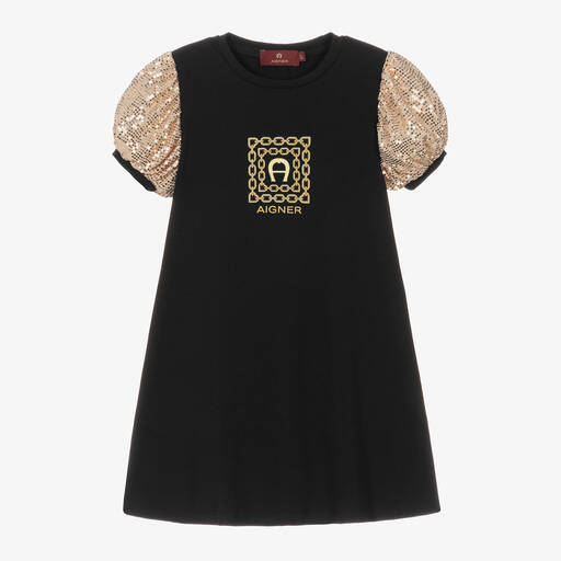AIGNER-Черное платье с золотистыми пайетками | Childrensalon Outlet