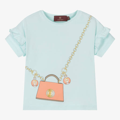 AIGNER-Girls Blue Cotton Bag Print T-Shirt | Childrensalon Outlet