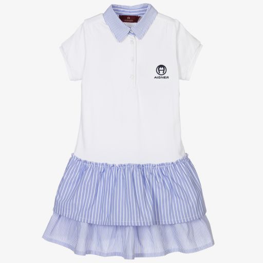 AIGNER-Girls Blue Cotton Polo Dress | Childrensalon Outlet