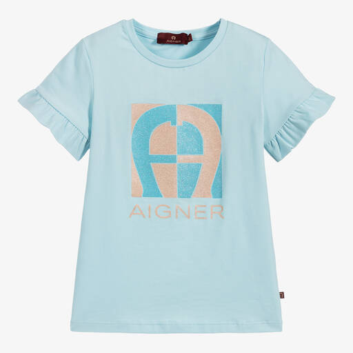 AIGNER-Girls Blue Cotton T-Shirt | Childrensalon Outlet