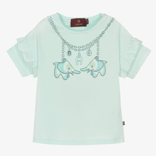 AIGNER-Girls Blue Elephant Print Logo T-Shirt | Childrensalon Outlet