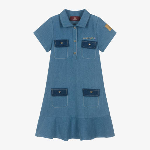 AIGNER-فستان قطن جيرسي لون أزرق | Childrensalon Outlet