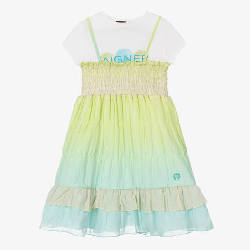 AIGNER-Футболка и зелено-голубое платье с эффектом омбре | Childrensalon Outlet