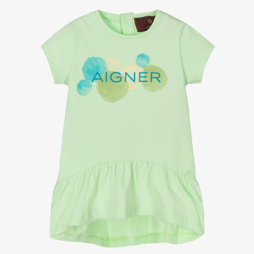 AIGNER-Girls Green Cotton Logo Dress | Childrensalon Outlet
