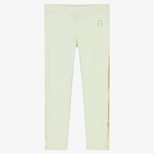 AIGNER-Girls Green Cotton Logo Leggings | Childrensalon Outlet