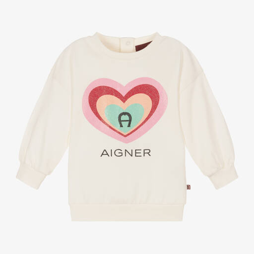 AIGNER-Girls Ivory Cotton Heart Sweatshirt | Childrensalon Outlet