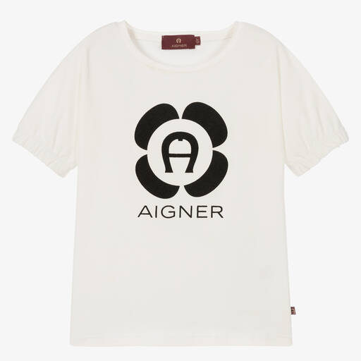 AIGNER-تيشيرت قطن جيرسي لون عاجي للبنات | Childrensalon Outlet