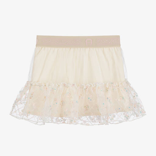 AIGNER-Girls Ivory Floral Tulle Delight | Childrensalon Outlet