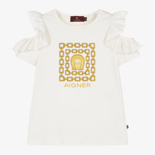 AIGNER-Girls Ivory & Gold Cotton Top | Childrensalon Outlet