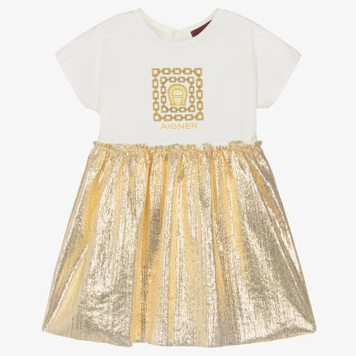 AIGNER-Кремово-золотистое платье с люрексом | Childrensalon Outlet