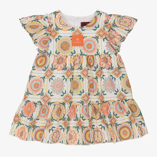 AIGNER-Кремово-оранжевое платье из хлопка с оборкой | Childrensalon Outlet
