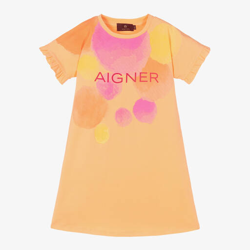 AIGNER-Girls Orange & Pink Cotton Dress | Childrensalon Outlet