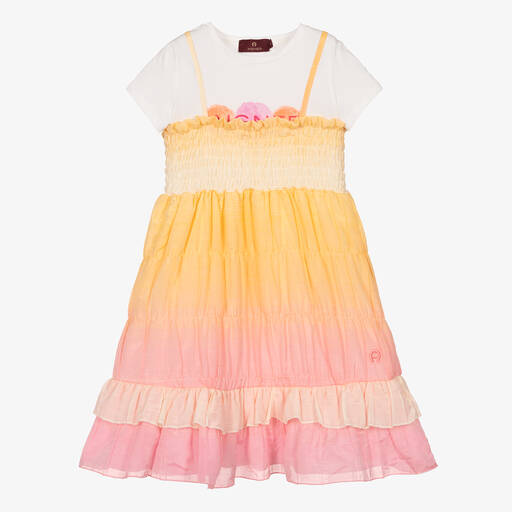 AIGNER-طقم فستان قطن جيرسي لون برتقالي وزهري | Childrensalon Outlet