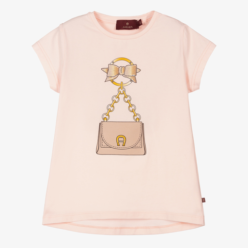 AIGNER-Girls Pale Pink Logo T-Shirt | Childrensalon Outlet