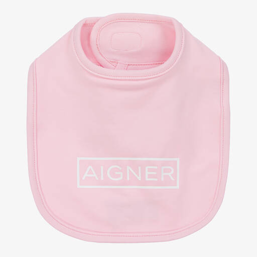 AIGNER-Girls Pale Pink Pima Cotton Logo Bib  | Childrensalon Outlet