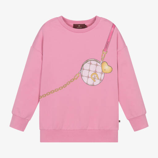 AIGNER-سويتشيرت بطبعة حقيبة قطن لون زهري للبنات | Childrensalon Outlet