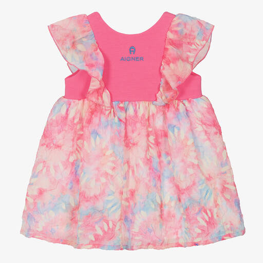 AIGNER-Розовое платье из хлопка и шифона с эффектом тай-дай | Childrensalon Outlet