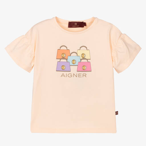 AIGNER-Girls Pink Cotton Handbag Print T-Shirt | Childrensalon Outlet