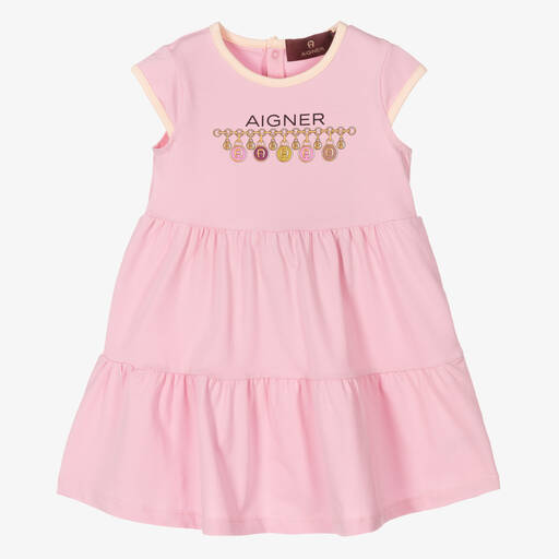 AIGNER-Girls Pink Cotton Jersey Dress | Childrensalon Outlet
