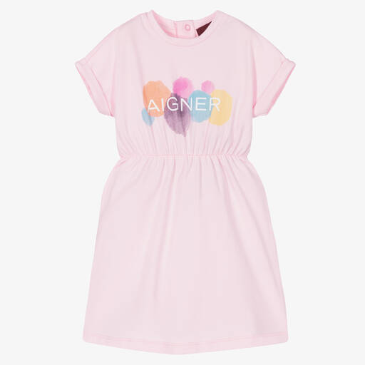 AIGNER-Girls Pink Cotton Logo Dress | Childrensalon Outlet