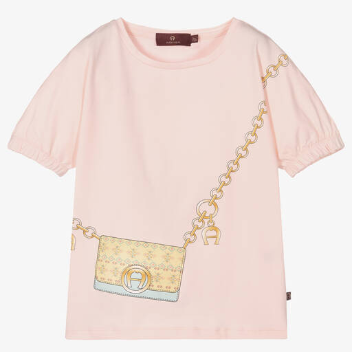 AIGNER-Girls Pink Cotton Logo T-Shirt | Childrensalon Outlet