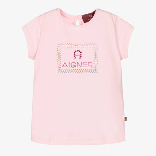 AIGNER-Girls Pink Cotton Logo T-Shirt | Childrensalon Outlet