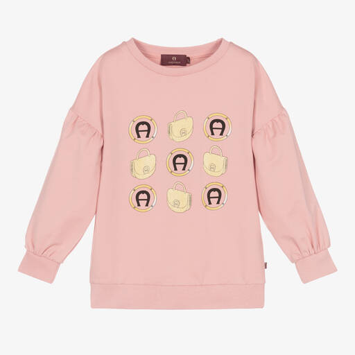 AIGNER-Girls Pink Cotton Sweatshirt  | Childrensalon Outlet