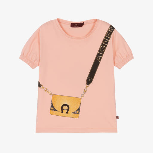 AIGNER-Girls Pink Cotton T-Shirt | Childrensalon Outlet