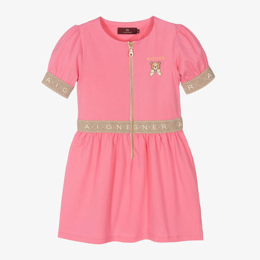 AIGNER-Розовое хлопковое платье с медвежонком для девочек | Childrensalon Outlet